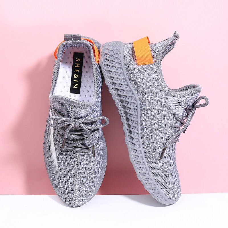

Lace-up Front Low Top Knit Sneakers, Grey