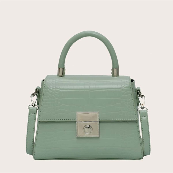 

Croc Embossed Top Handle Satchel Bag, Green