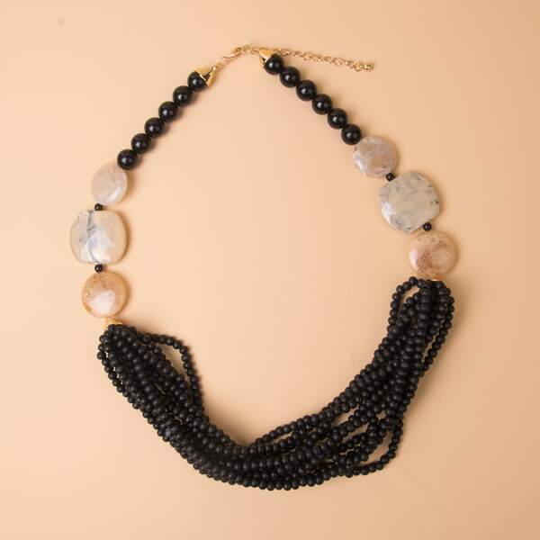 

Beaded Design Layered Necklace, Black