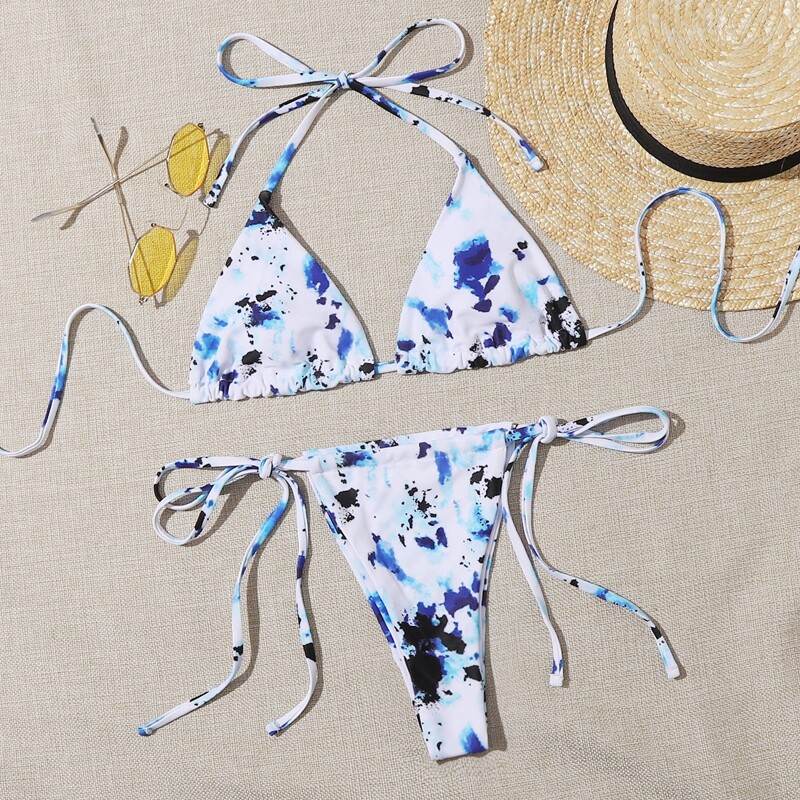 

Tie Dye Triangle Tie Side Bikini Swimsuit, Multicolor