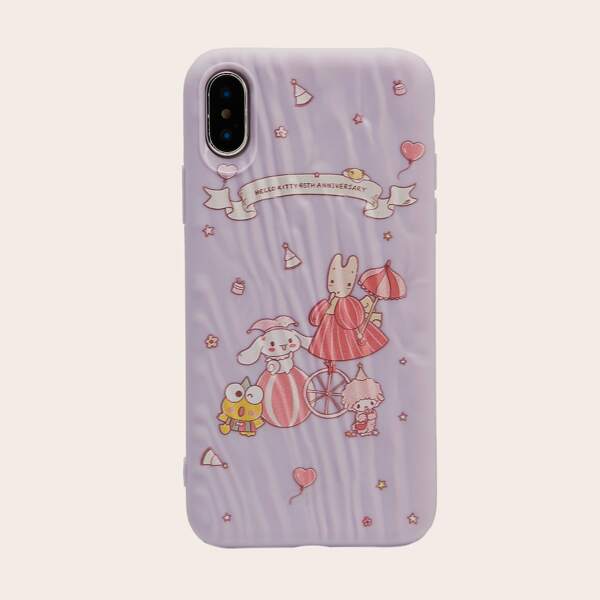 

1pc Cartoon Graphic iPhone Case, Purple