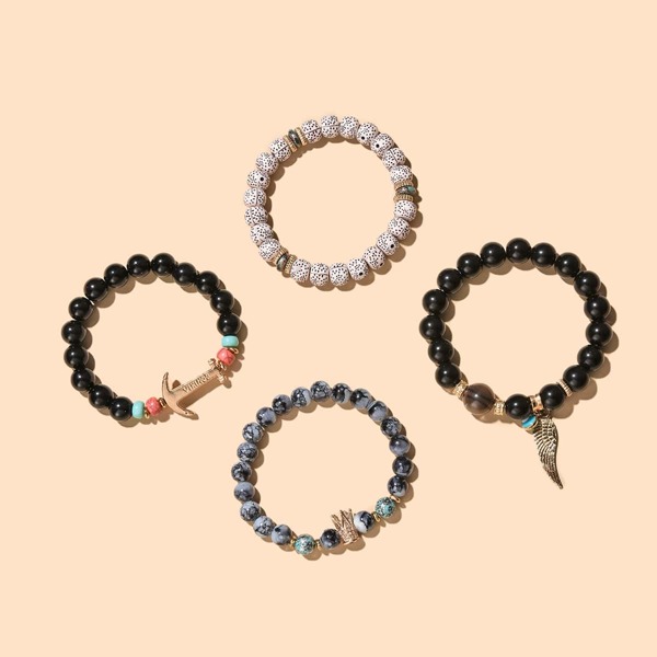 

4pcs Anchor Decor Beaded Bracelet, Multicolor