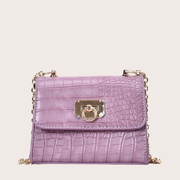 

Mini Croc Embossed Chain Bag, Purple