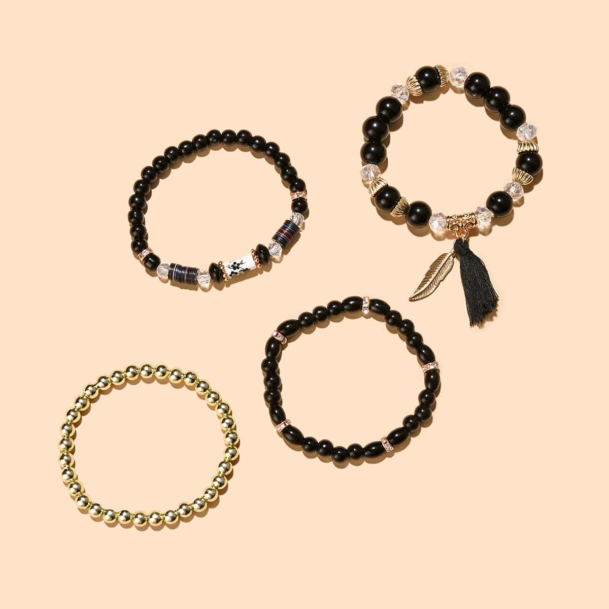 

4pcs Tassel Charm Beaded Bracelet, Multicolor