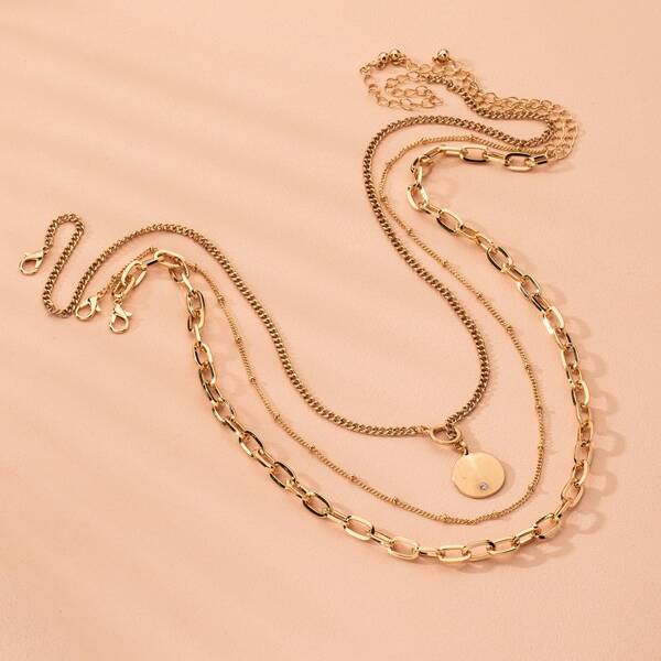 

3pcs Disc Charm Necklace, Gold