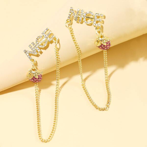 

Rhinestone Letter Chain Drop Earrings, Gold