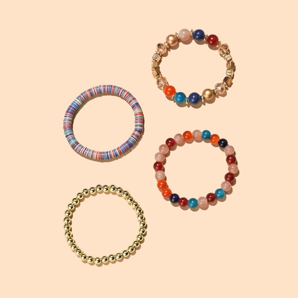 

4pcs Colorful Beaded Bracelet, Multicolor