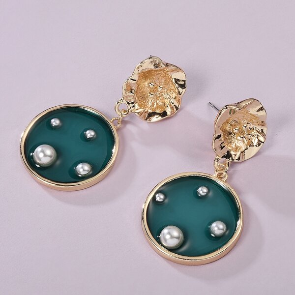 

Faux Pearl Round Drop Earrings, Blue