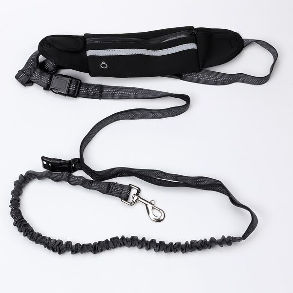 

1pc Dog Leash With 1pc Running Waist Bag, Black