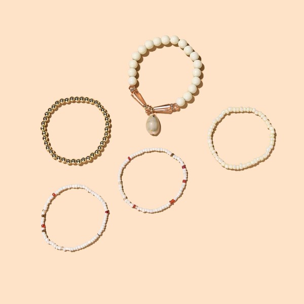 

5pcs Shell Charm Beaded Bracelet, Multicolor