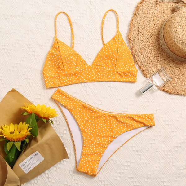 

Polka Dot Triangle Cheeky Bikini Swimsuit, Yellow bright