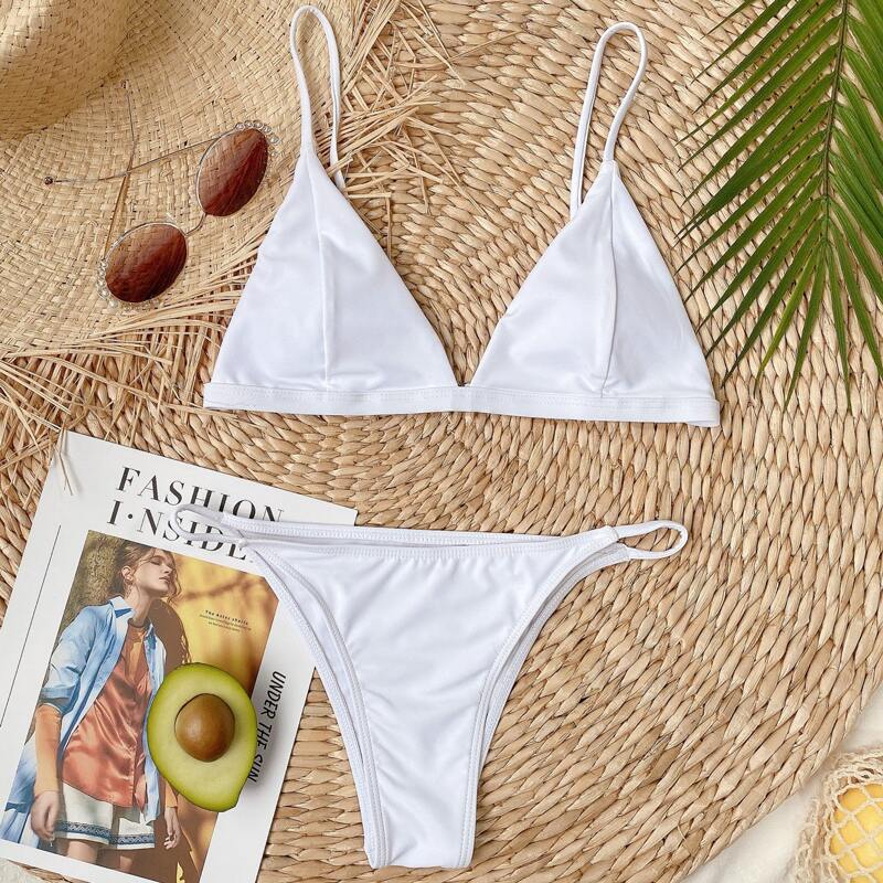 

Triangle Tanga Bikini Swimsuit, White