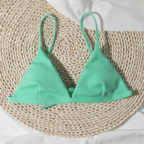 

Rib Knot Back Triangle Bikini Top, Mint green