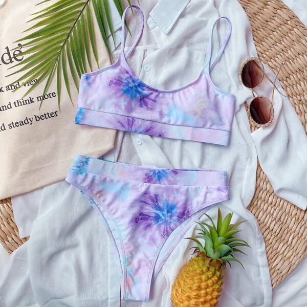 

Tie Dye High Waisted Bikini Swimsuit, Multicolor