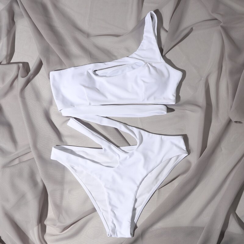 

Cut Out One Shoulder One Piece Swimsuit, White