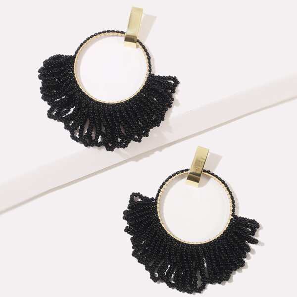 

Beaded Tassel Decor Drop Earrings, Black