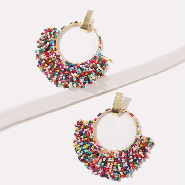

Beaded Tassel Decor Drop Earrings, Multicolor