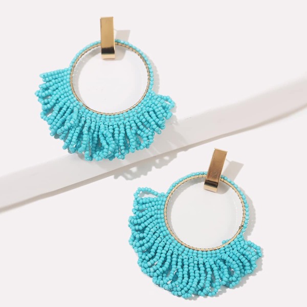 

Beaded Tassel Decor Drop Earrings, Blue