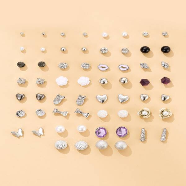 

30pairs Toddler Girls Rhinestone Heart Earrings Set, Multicolor