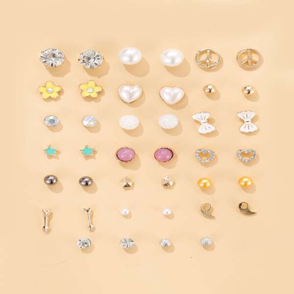 

20pairs Toddler Girls Rhinestone Heart Earrings Set, Multicolor