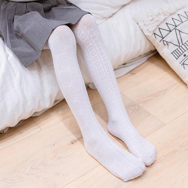 

Toddler Girls Floral Pattern Mesh Tights, White