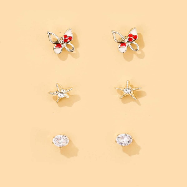 

3pairs Toddler Girls Rhinestone Star Earrings, Multicolor