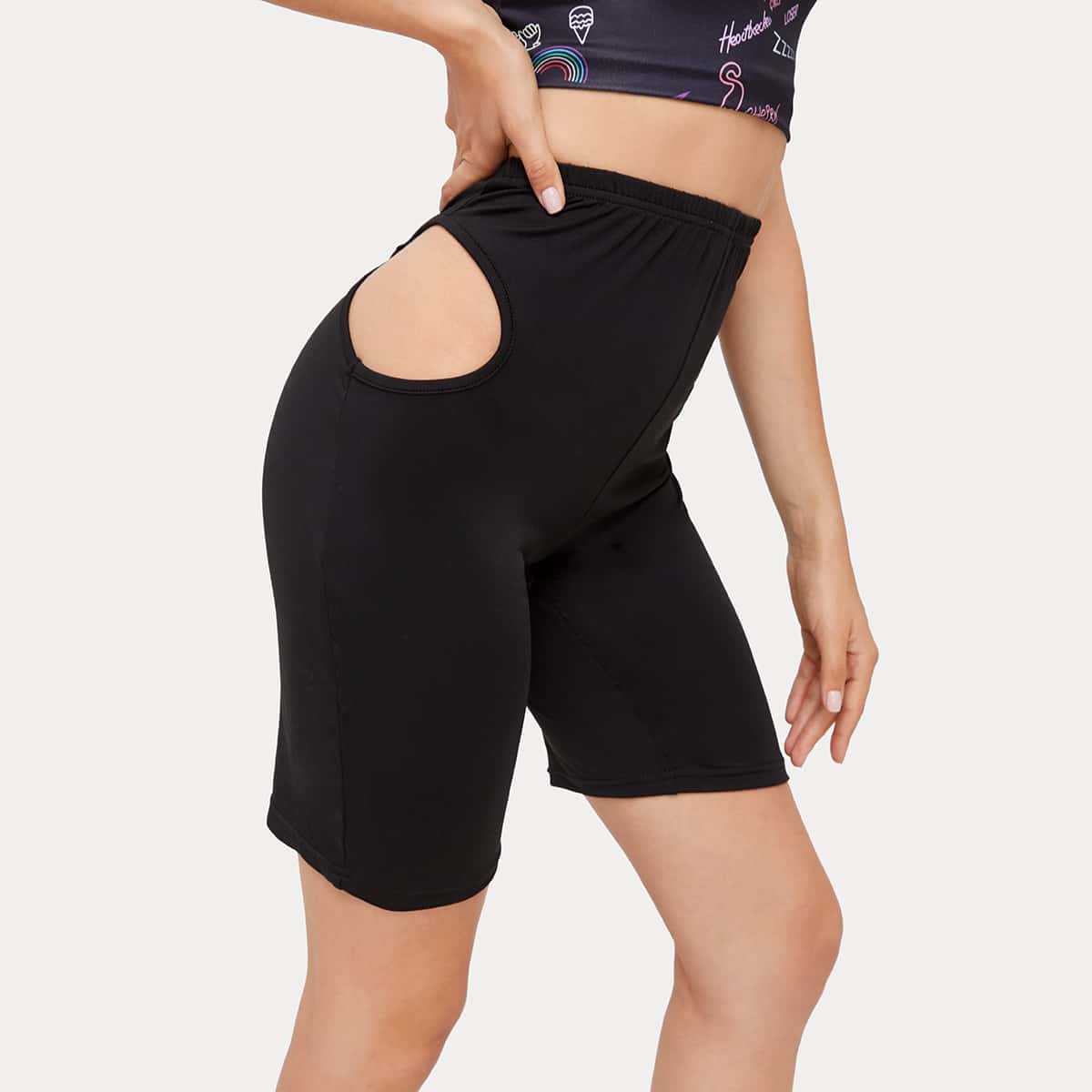 

Black Cut Out Biker Shorts