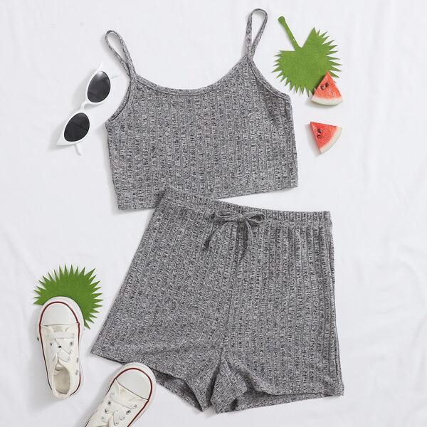 

Girls Rib-knit Cami Top & Shorts Set, Grey