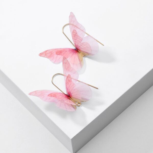 

Butterfly Charm Drop Earrings, Pink