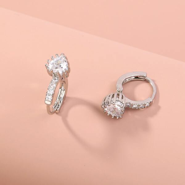 

Rhinestone Engraved Hoop Earrings, Silver