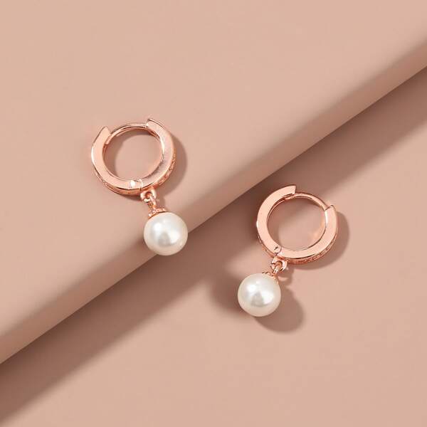 

Faux Pearl Round Drop Earrings, Gold