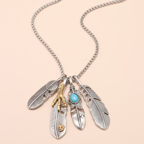 

Men Feather Charm Necklace, Silver