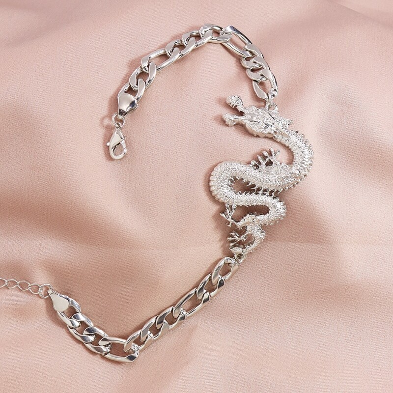

Dragon Decor Chain Bracelet, Silver