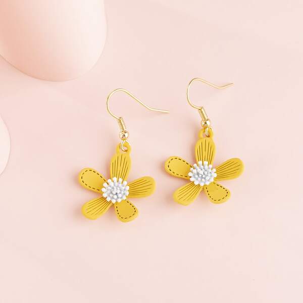 

2pairs Floral Charm Drop Earrings, Multicolor