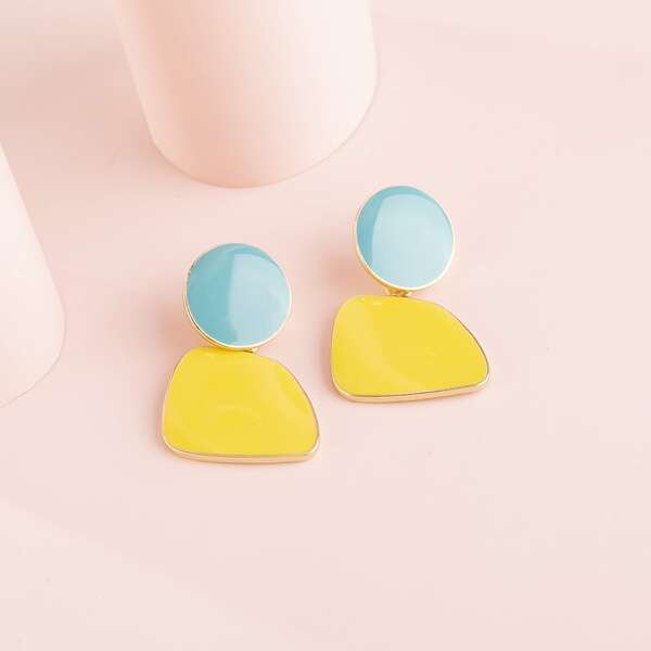

2pairs Color Block Geometric Drop Earrings, Multicolor