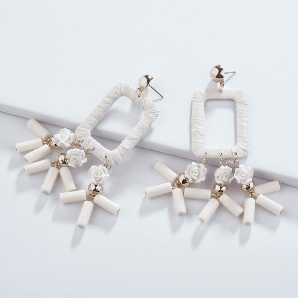 

Floral Charm Geometric Drop Earrings, White