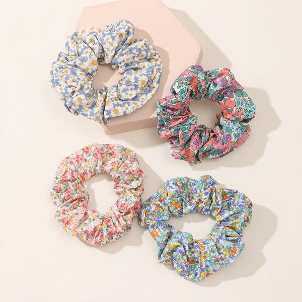 

4pcs Ditsy Flower Pattern Scrunchie, Multicolor