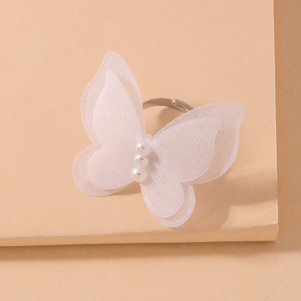 

Faux Pearl Butterfly Decor Ring, White