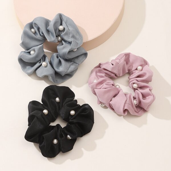 

3pcs Faux Pearl Decor Scrunchie, Multicolor