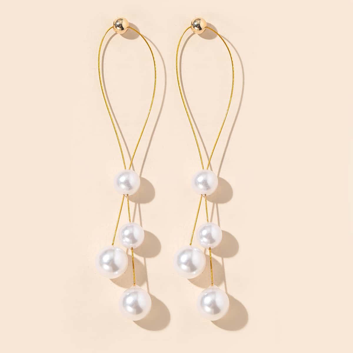 

Faux Pearl Long Earrings, Gold