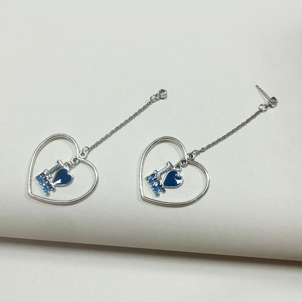 

Heart Letter Drop Earrings, Silver