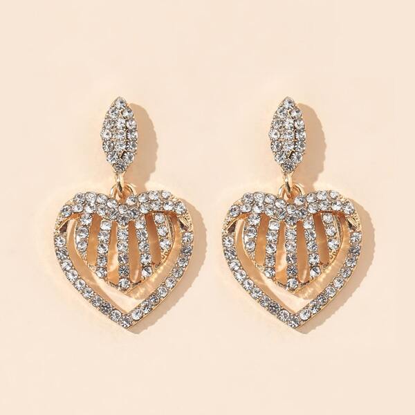 

Rhinestone Decor Heart Drop Earrings, Gold