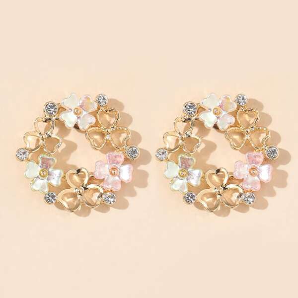 

Rhinestone Flower Stud Earrings, Gold