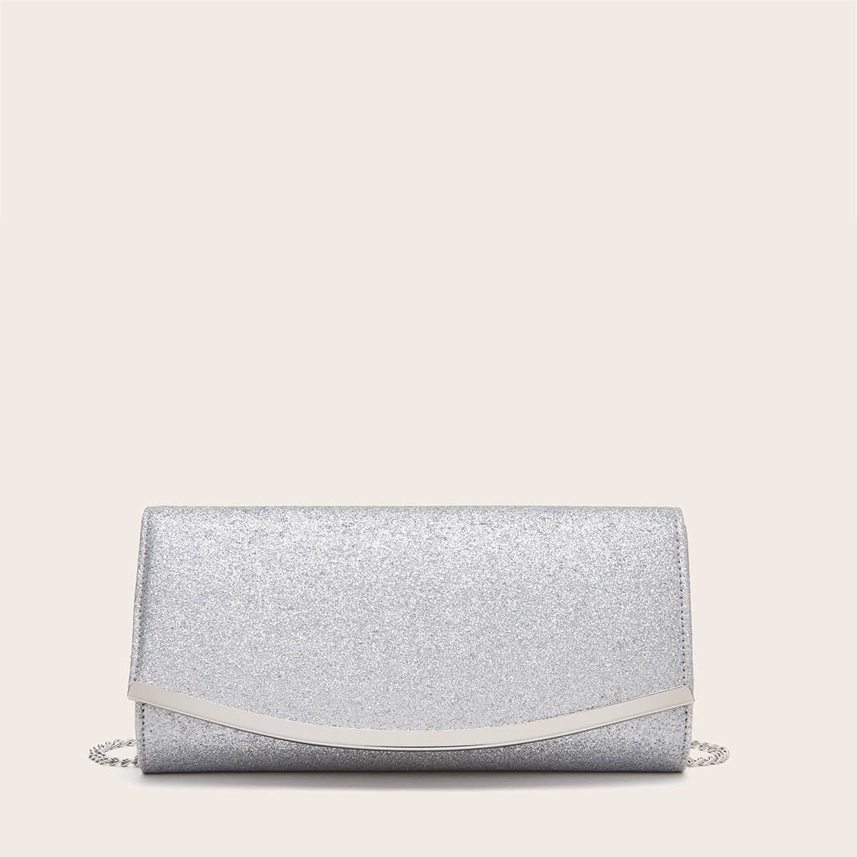 

Glitter Chain Clutch Bag, Silver