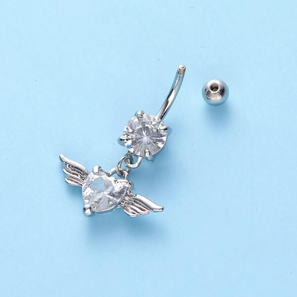

Rhinestone Engraved Belly Bar, Silver