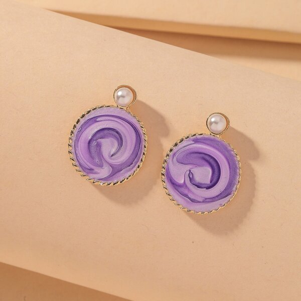 

Faux Pearl Round Stud Earrings, Purple