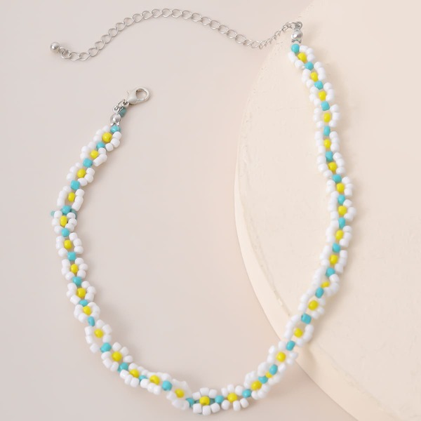 

Colorful Beaded Necklace, White