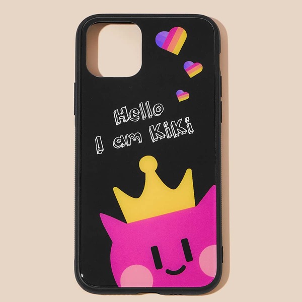 

SHEIN x KIKI 1шт чехол для iPhone с мультипликационным принтом, Чёрный