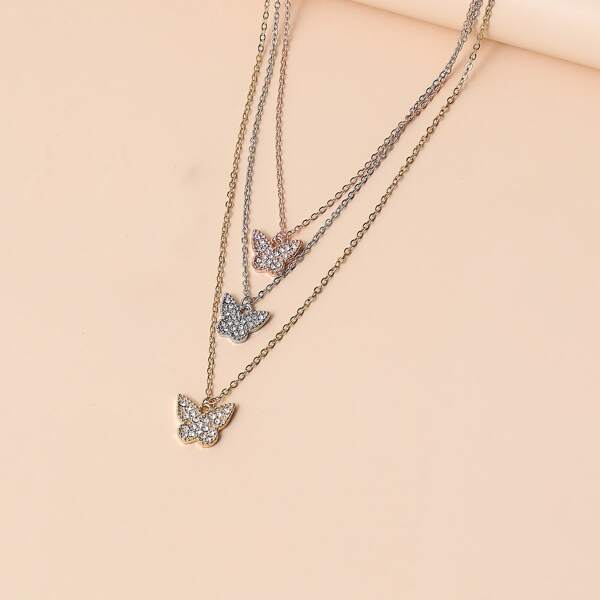 

Rhinestone Butterfly Layered Necklace, Multicolor