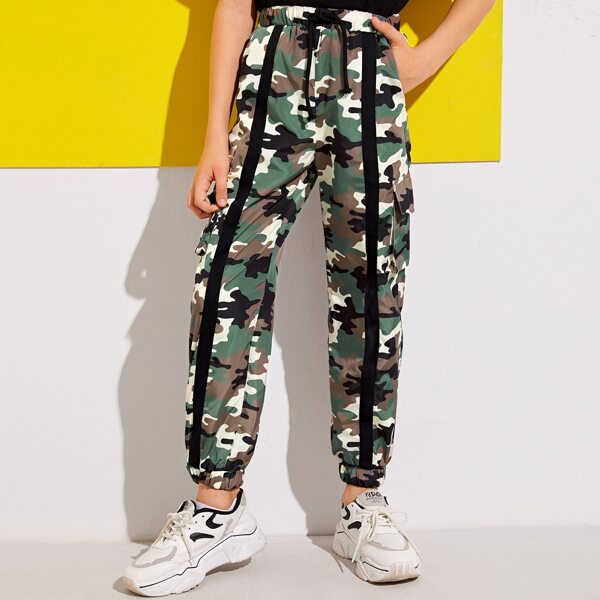 

Boys Tape Detail Flap Pocket Camo Wind Joggers, Multicolor